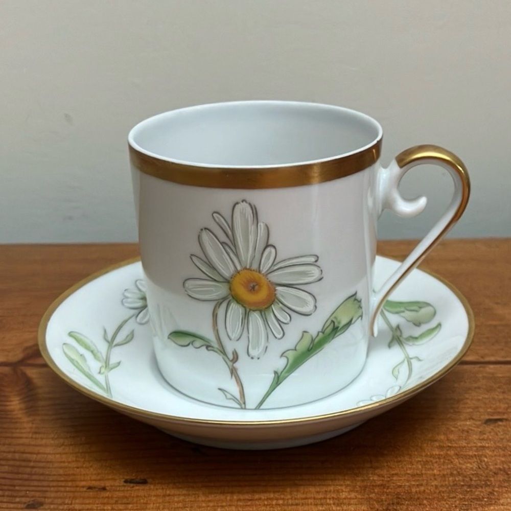 Hackefors Poeslin Sweden "Chrysanthemum" Tea Cup and Saucer